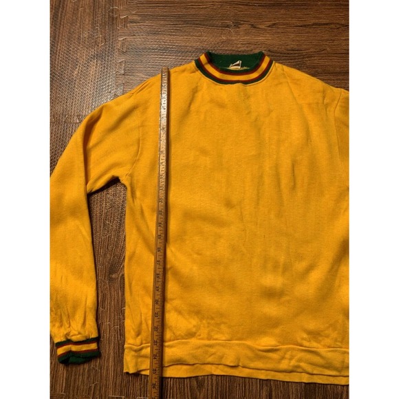 Vtg 60s Creslan Casual Yellow Green Shirt long Sleeve Ringer Sweater sz L (READ) - Picture 8 of 10